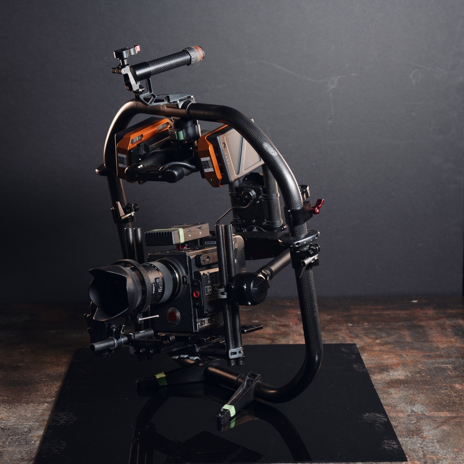 Gear 32 Movi gimbal rig carrying a cinema camera from the C&I Studios package