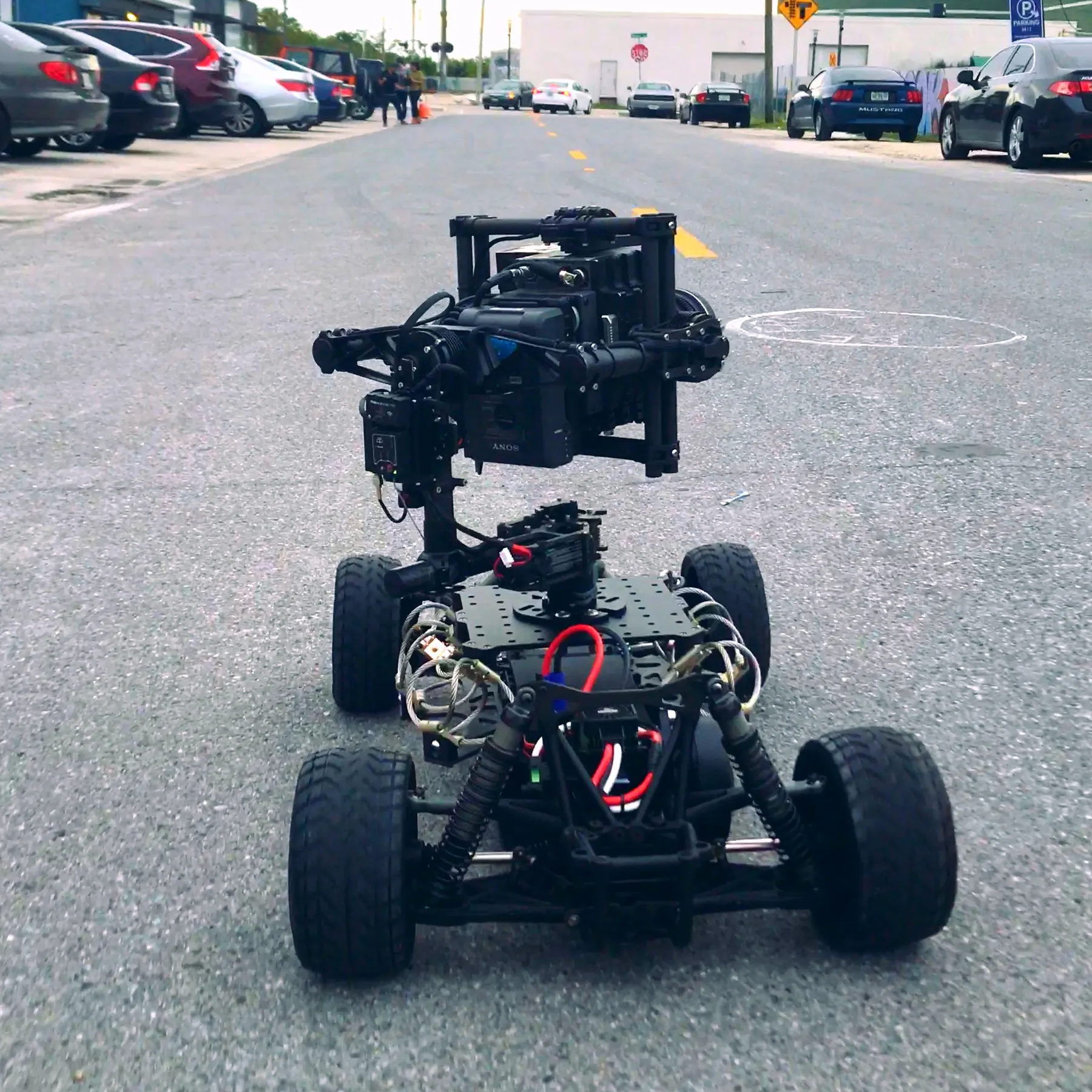 Production Gear 34 Tero camera car rigged with a camera on a street location
