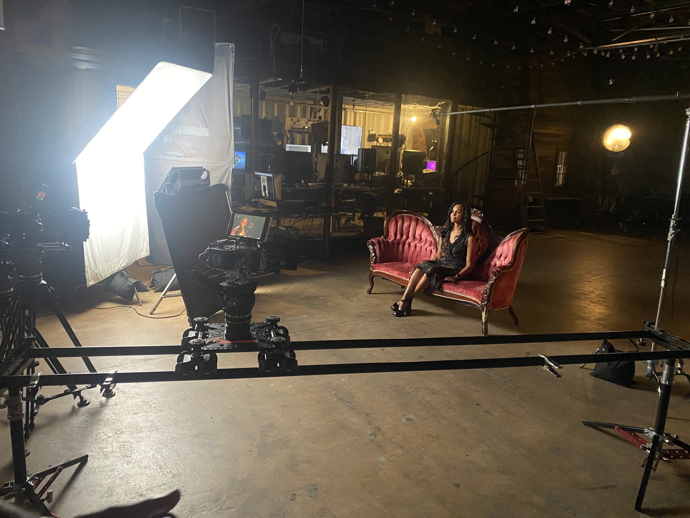 Fund Black Tech 9 Documentary interview being filmed on a lit set