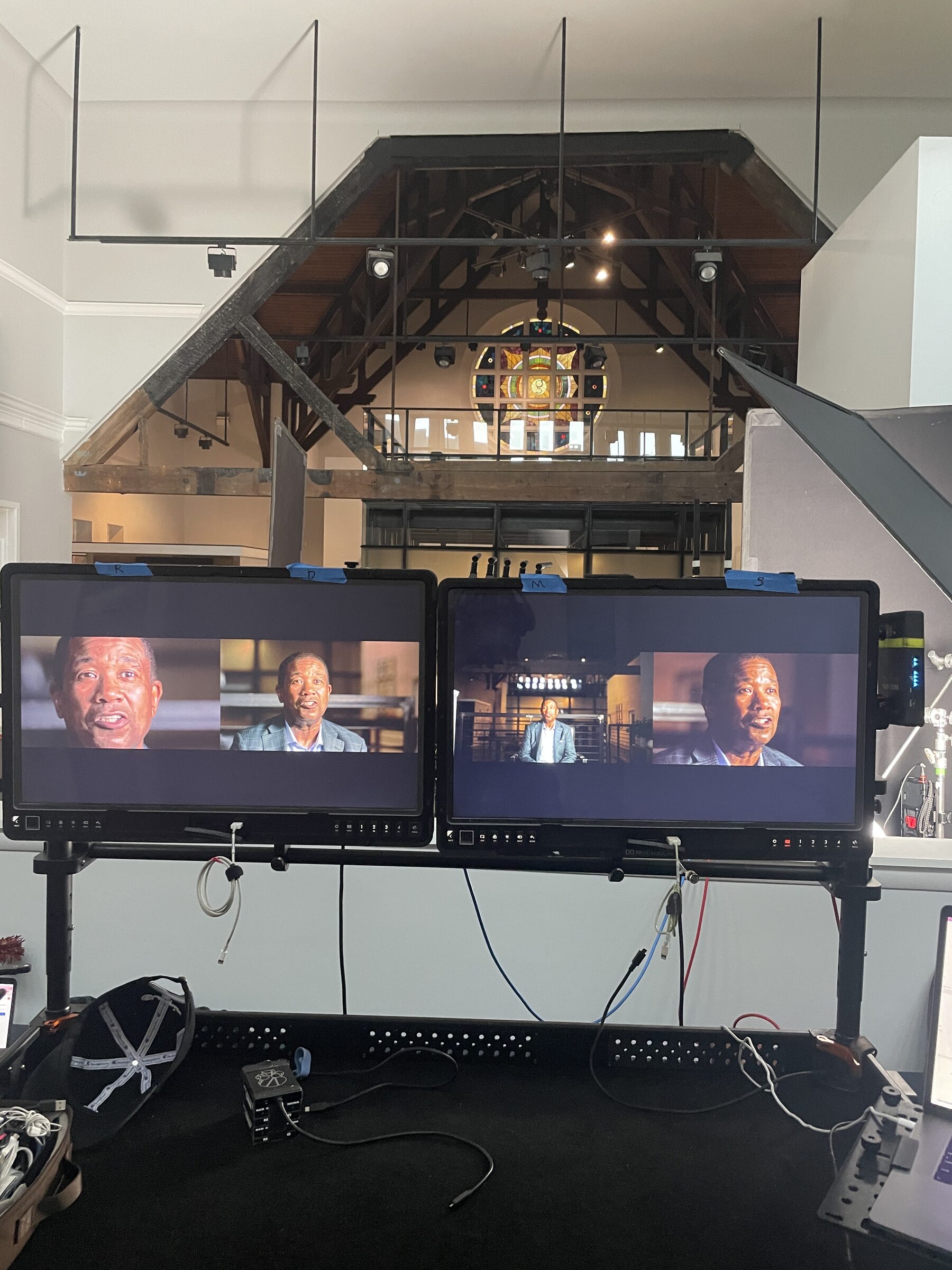 Fund Black Tech 19 Two camera documentary interview on the monitors