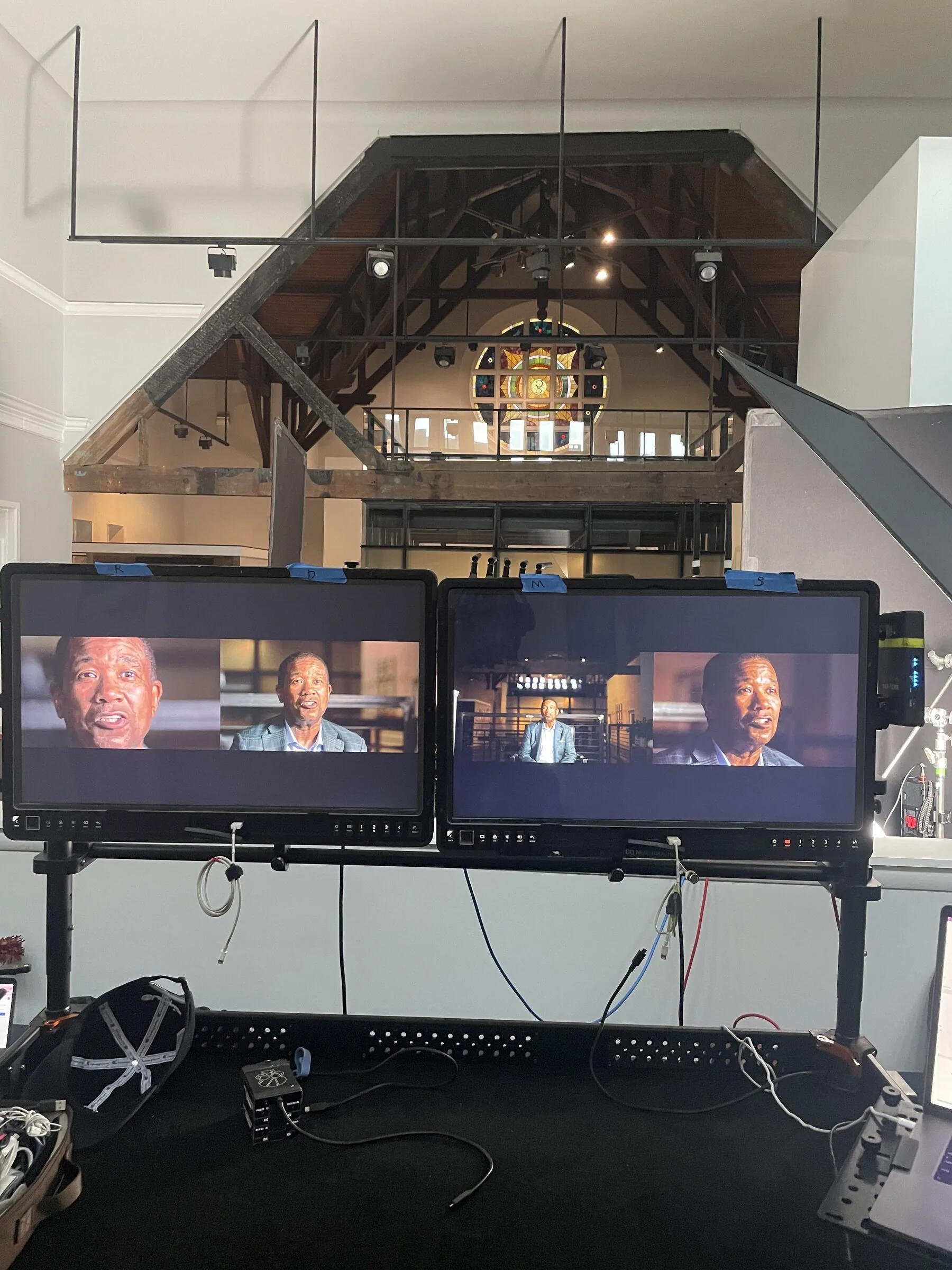 Fund Black Tech 46 Two camera documentary interview on the monitors