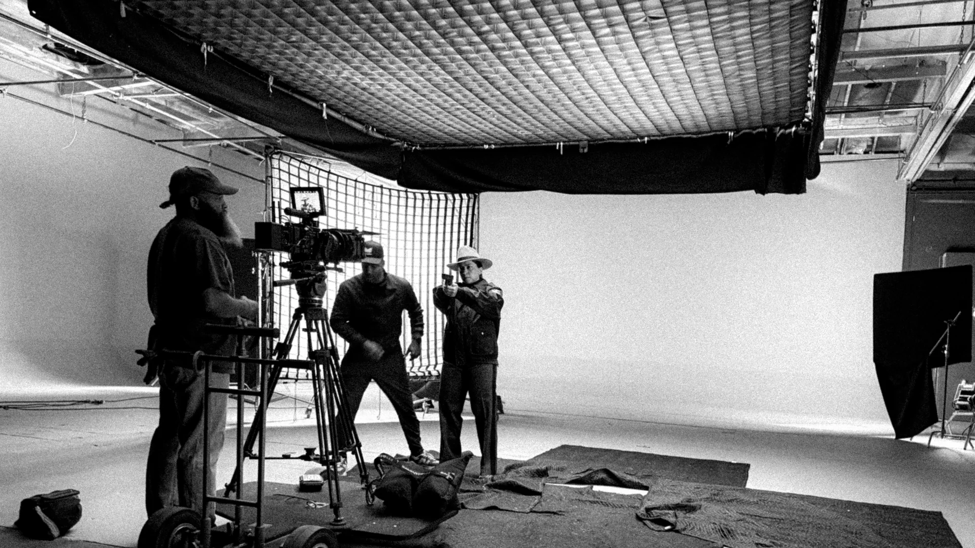 Los Angeles Studio Rental. Inside Our 30,000 Sq Ft Studio 3 Overhead soft frame rigged from the ceiling grid above a shoot at the Los Angeles studio rental