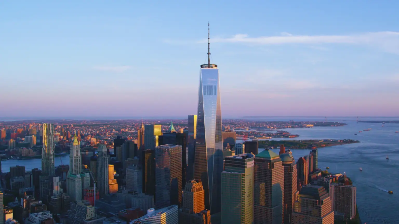 The Cities We Shoot In and Why Brands Pick Each 6 Aerial view of Lower Manhattan at sunset on a national video production company shoot