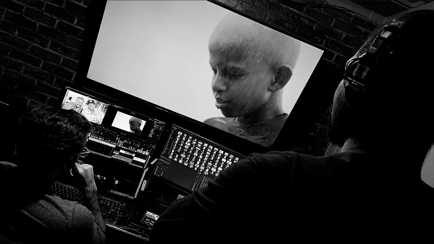 A Look Inside Our Post-Production Pipeline 3 Grading a black and white film on the reference monitor in a C&I Studios edit suite