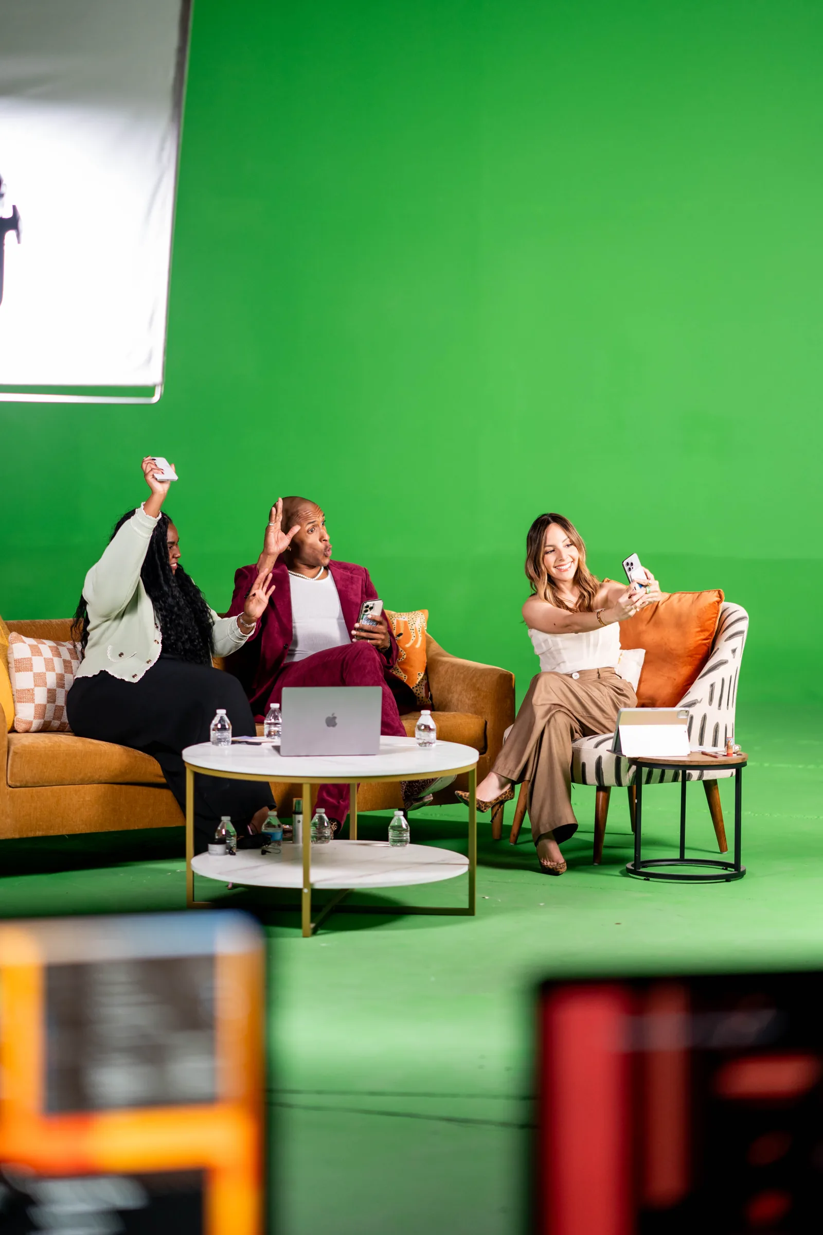 Live Streaming Production Company 8 Live streaming talk show set on the green screen stage
