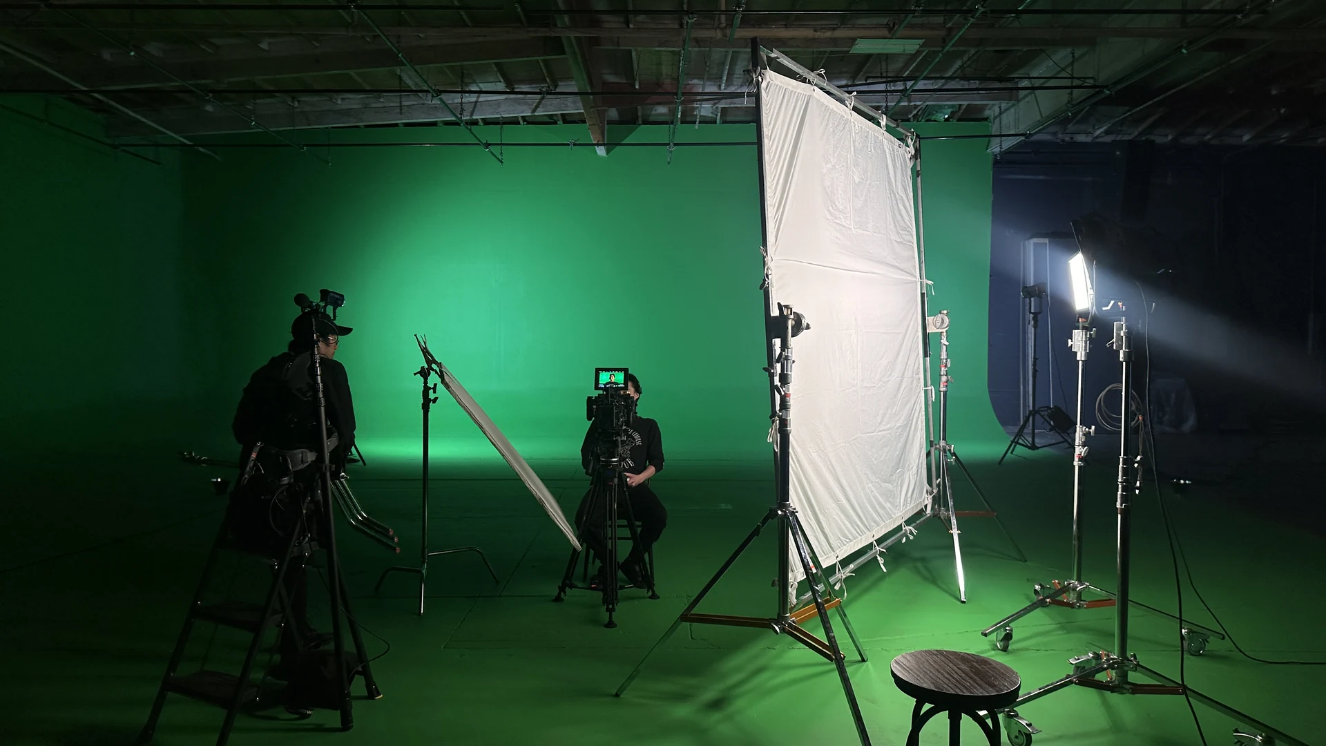 Thundr 8 Green screen stage lit for individual talent on the Thundr commercial